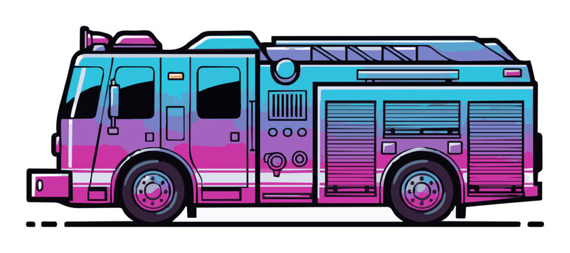 Cyberpunk fire engine emergency truck vector side view. Generative AI