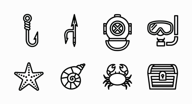 Collection of marine and diving icons.