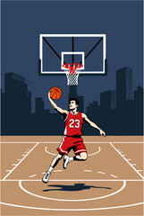 Fototapeta premium Basketball Player Slam Dunk Action Vector Illustration