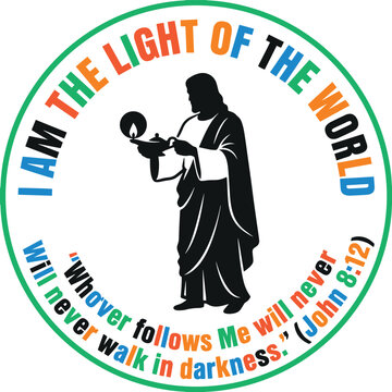 Minimalist illustration of a figure with a lantern against a circular gradient background featuring a biblical verse about light and guidance