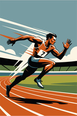 Obraz premium Sprinter Starting Race on Track Vector Illustration