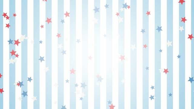 Patriotic USA background animation featuring red and blue stars floating over soft light blue and white vertical stripes, creating an elegant backdrop for American national holidays