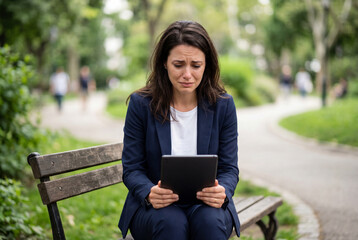 Fototapeta premium Businesswoman showing sadness while using digital tablet