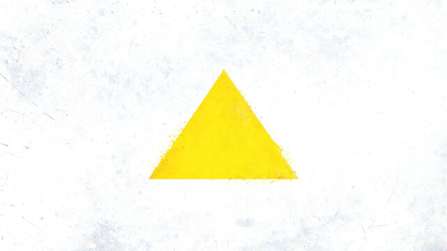 Yellow triangle painted on a white background, geometric shape with hand-drawn texture