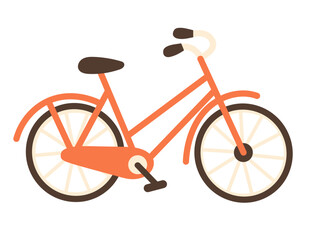 Fototapeta premium City bicycle vector illustration with clean flat design. Stylish bike in pastel orange color, isolated on white background, perfect for transportation and cycling concepts.