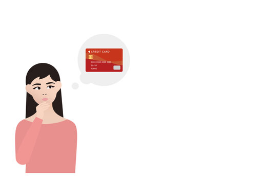 クレジットカードを検討する女性のベクターイラスト素材