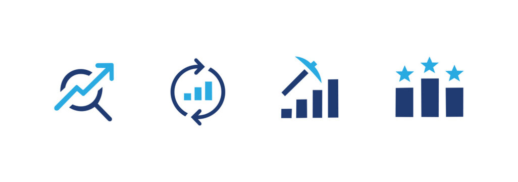 SEO icon set. Contains SEO, data mining, analysis, and ranking icons. Packed in solid style.