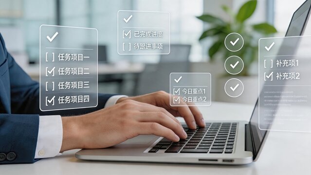 Business Productivity And Task Management, Digital Checklist On Laptop Screen, Professional Working On Project Progress And Daily Priorities