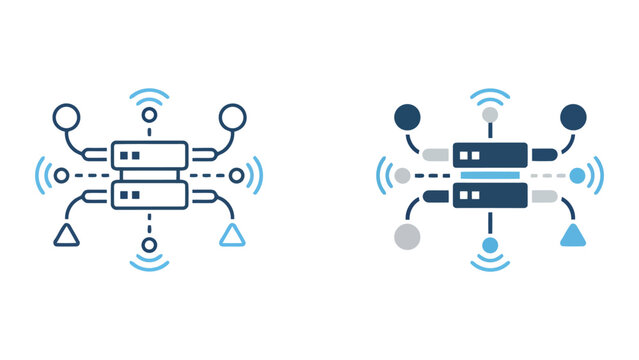 Network server connectivity icon with wireless signal distribution symbols representing cloud communication and distributed system architecture in a clean professional vector design for IT