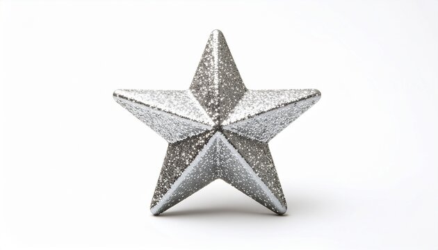 Silver metallic star decor, isolated on white background, vintage style, decorative star figurine