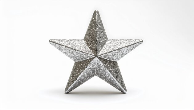 Vintage Silver Metal Star Ornament Isolated on White Background