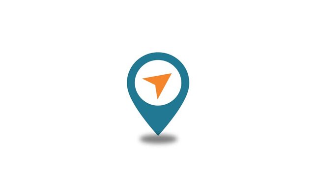 Animated Gps Navigation Location Pin Icon with an Orange Compass Needle Appearing on a Clean White Background for Digital Maps and Travel Technology
