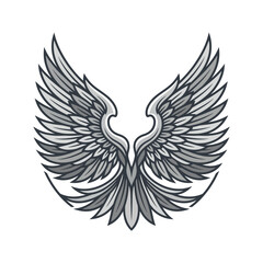 Detailed symmetrical wings emblem with intricate feathers. © NASIKIN