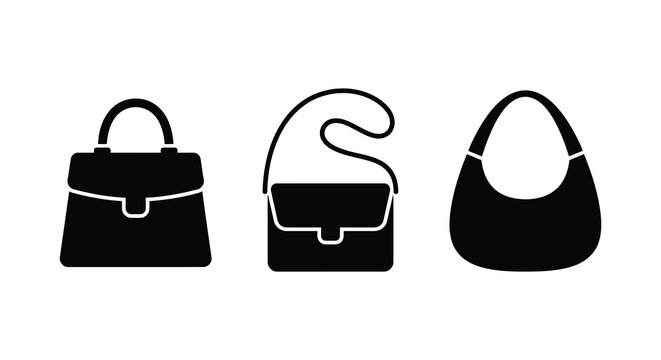 Three Handbag Silhouettes Against A White Background Minimalist Black And White Silhouette handbags purse purses