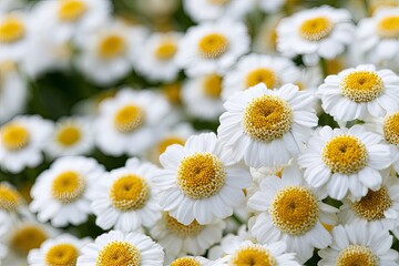 Fototapeta premium Close-up of numerous white flowers with yellow centers in bloom