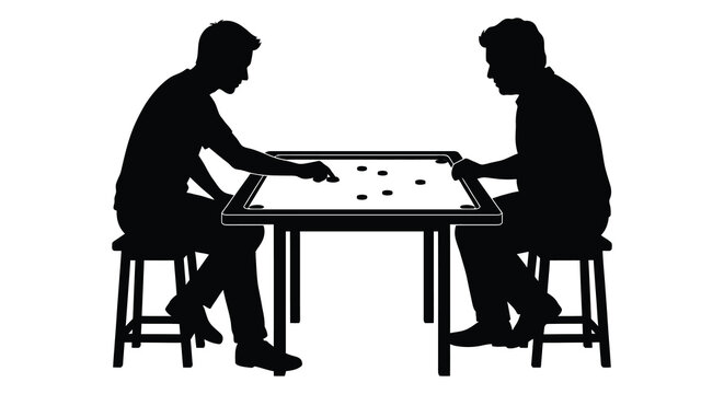 Two Men Playing Backgammon On Stools Black And White Silhouette game players people board strategy