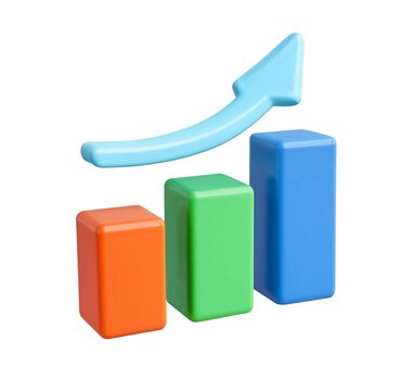 Colorful 3 d bar graph with ascending arrow, growth chart