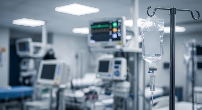 Hospital icu medical equipment and iv drip stand with saline solution bag