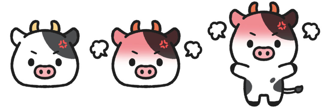 怒っている牛のイラストセット