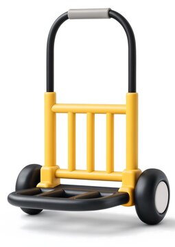 Yellow and black plastic cart with handle and wheels