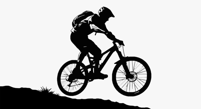Mountain Biker Leaping Cliffside.
