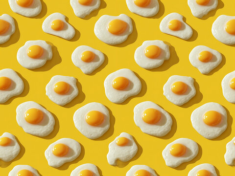 fried eggs repeating pattern on yellow background