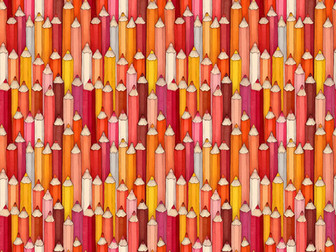 colored pencils repeating seamless pattern in red, pink, and yellow tones