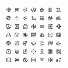 Fototapeta premium Minimalist black and white line icons set of technology and security symbols