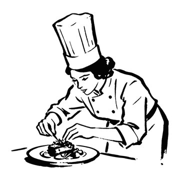 Female chef garnishing gourmet dish restaurant