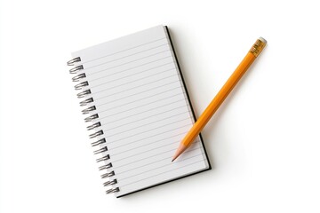 Naklejka premium Notebook with yellow pencil on white paper for office writing and school education