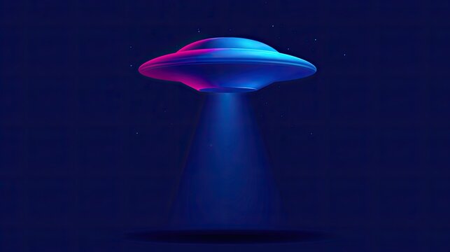 Gleaming disc-shaped craft hovers, casting bright beam on dark cosmic background