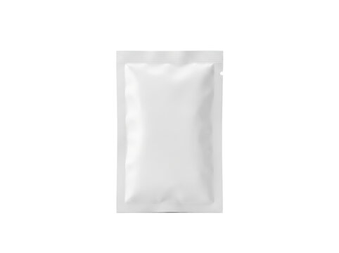 White Sachet Mockup Rectangular Sample Packet on Black Background for Cosmetic Skincare or Food Condiment Packaging Design