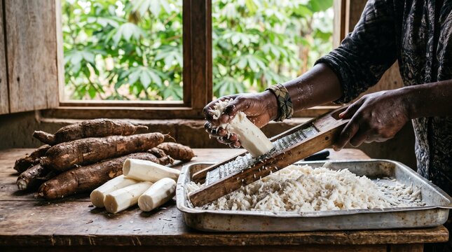 Preparing the casava food, singkong parut
