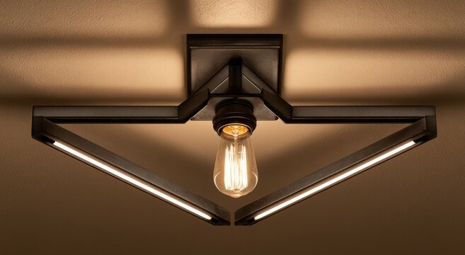 Modern geometric ceiling light with Edison bulb and LED accents