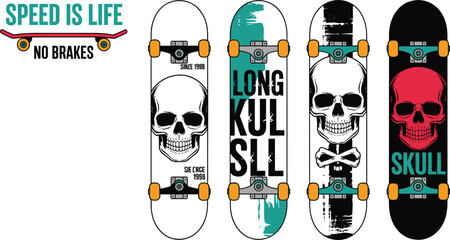 Skull Skateboard Deck Collection with Bold Street Art Graphics and Extreme Sports Style © Mominul