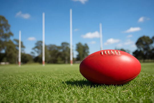 AFL Football on Grass with Goal Posts