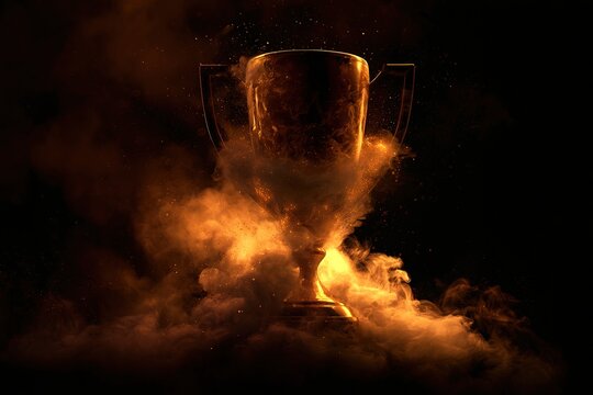 Golden trophy emerging from smoke and lights, luxury sports artwork, premium design --ar 3:2 --v 8.1 Job ID: 0a8c2b56-927d-486c-80b0-3d0fefeb4f49