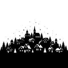 Fototapeta premium Black silhouette of village.