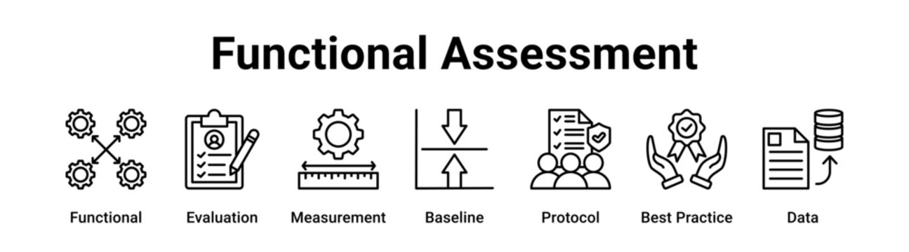Functional Assessment web banner icon vector illustration concept for business with icon of Functional, Evaluation, Measurement, Baseline, Protocol, Best.