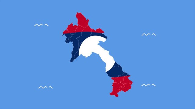 map of the country of Laos waving like a flag. Map of Southeast Asian countries concept. Full length Icon animation illustration. High quality&nbsp;4k&nbsp;footage