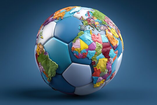 International football tournament concept with globe and soccer ball, realistic