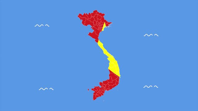 Vietnam country map flying like a flag. Map of Southeast Asian countries concept. Full length Icon animation illustration. High quality&nbsp;4k&nbsp;footage