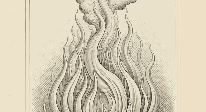 Engraved style illustration of rising swirling smoke plumes.