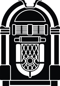 Vintage jukebox vector icon stylized black and white graphic illustration of classic retro music player machine