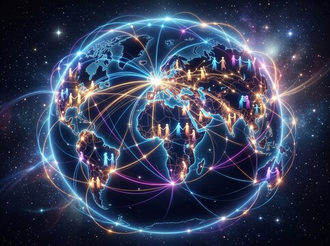 Global connections and communication around the world with people and networks  international relationships
