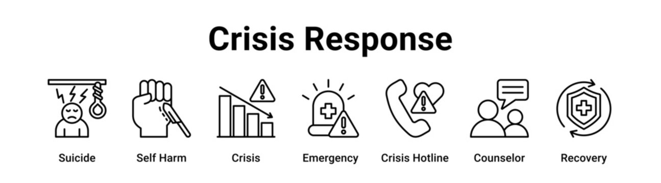 Crisis Response web banner icon vector illustration concept for medical with icon of Suicide, Self Harm, Crisis, Emergency, Crisis Hotline.