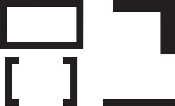 Collection of abstract black geometric outlines, corner marks, and brackets for minimalist UI design and vector graphic elements