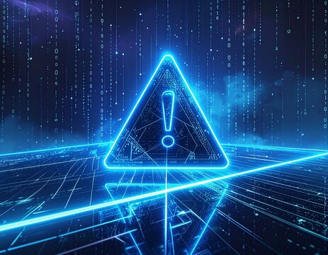 Digital alert symbol on abstract grid