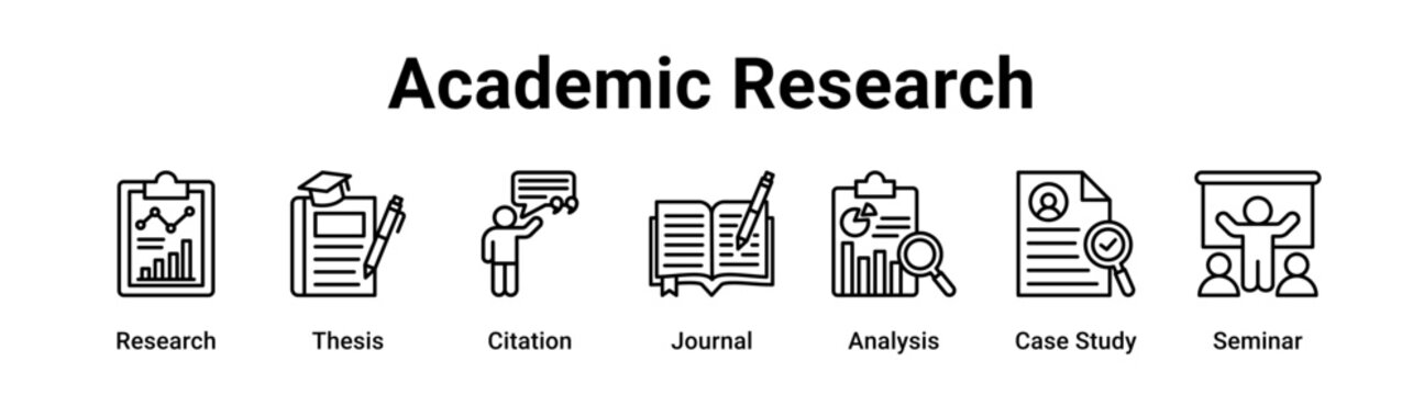 Academic Research web banner icon vector illustration concept for education with icon of Research, Thesis, Citation, Journal, Analysis, Case.