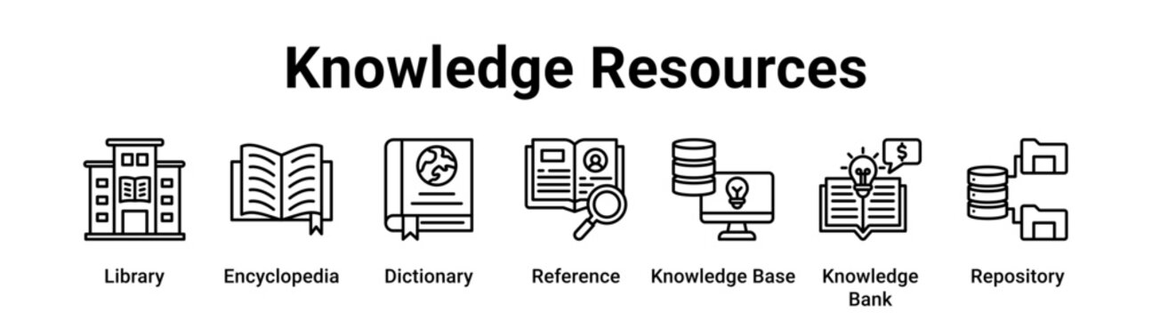 Knowledge Resources web banner icon vector illustration concept for education with icon of Library, Encyclopedia, Dictionary, Reference, Knowledge Base, Knowledge.